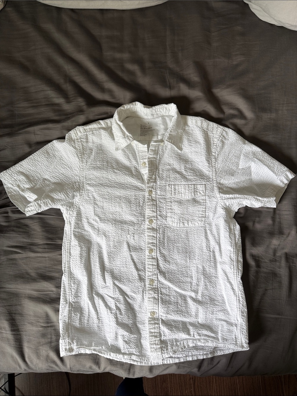 Muji White Short-Sleeve Textured Button-Down Shirt